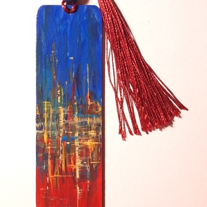 Semn de carte pictat manual - City lights - cărți și creații cu tematică muzicală, cadouri - semn de carte - Artynos.ro