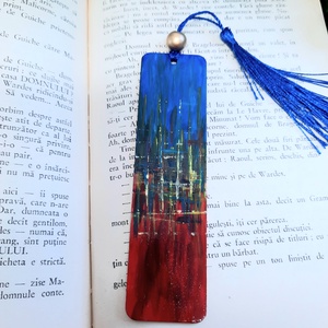 Semn de carte pictat manual - City lights - cărți și creații cu tematică muzicală, cadouri - semn de carte - Artynos.ro