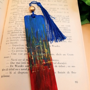 Semn de carte pictat manual - City lights - cărți și creații cu tematică muzicală, cadouri - semn de carte - Artynos.ro