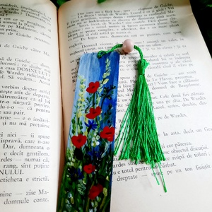 Semn de carte pictat manual - Camp cu flori - cărți și creații cu tematică muzicală, cadouri - semn de carte - Artynos.ro