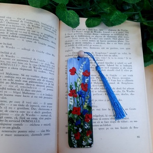 Semn de carte pictat manual - Camp cu flori - cărți și creații cu tematică muzicală, cadouri - semn de carte - Artynos.ro