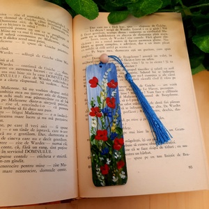 Semn de carte pictat manual - Camp cu flori - cărți și creații cu tematică muzicală, cadouri - semn de carte - Artynos.ro