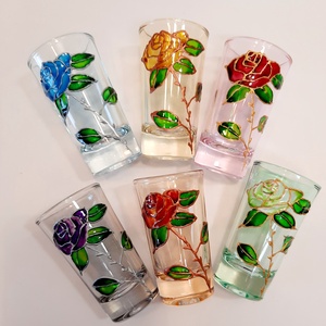 Pahare de tequila, pictate manual - arte vizuale și accesorii  - picturi - pictură pe sticlă - Artynos.ro