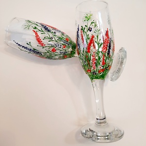 Pahare de șampanie, pictate manual  - arte vizuale și accesorii  - picturi - pictură pe sticlă - Artynos.ro