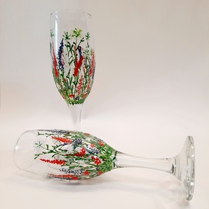 Pahare de șampanie, pictate manual  - arte vizuale și accesorii  - picturi - pictură pe sticlă - Artynos.ro