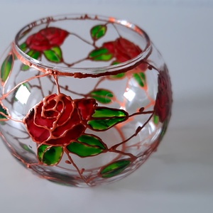 Suport lumanare, pictat cu trandafiri  - arte vizuale și accesorii  - picturi - pictură pe sticlă - Artynos.ro