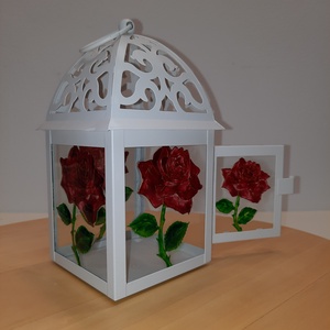 Felinar, pictat manual cu trandafiri  - arte vizuale și accesorii  - picturi - pictură pe sticlă - Artynos.ro