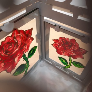 Felinar, pictat manual cu trandafiri  - arte vizuale și accesorii  - picturi - pictură pe sticlă - Artynos.ro