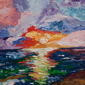 Tablou pictat manual:  Apus de soare - casă & stil de viață - decorațiuni de casă - picturi murale - tablouri/picturi pe pânză - Artynos.ro