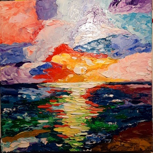 Tablou pictat manual:  Apus de soare - Artynos.ro