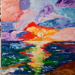 Tablou pictat manual:  Apus de soare - casă & stil de viață - decorațiuni de casă - picturi murale - tablouri/picturi pe pânză - Artynos.ro