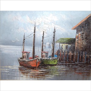 Barje în port, pictură în ulei pe pânză - arte vizuale și accesorii  - picturi - pictură în ulei - Artynos.ro