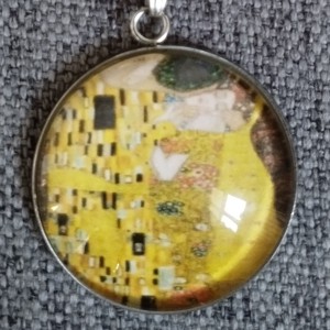 Lentile de sticlă, colier din oțel medical cu motiv Klimt -  - Artynos.ro