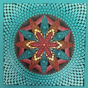 Mare de flori turcoaz (culori metalice) - mandala punctată -  - Artynos.ro