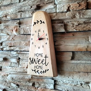 Ceas de perete din lemn lucrat manual cu inscriptia Home sweet home, , , ARTYNOS
