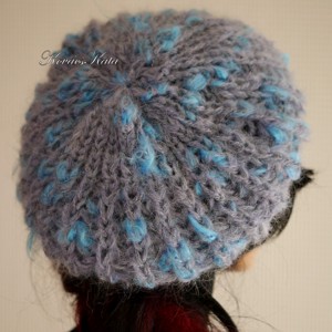 DORA / gri-turcoaz - șapcă extravagantă tricotată manual cu ciuperci din mohair groase - îmbrăcăminte și modă - eșarfe, pălării, fularuri - căciulă - Artynos.ro