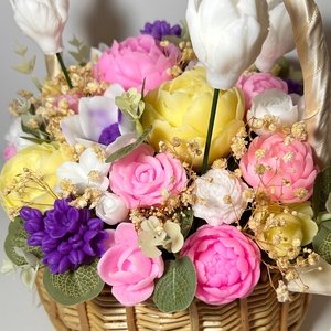 Cos cu flori din sapun - casă & stil de viață - decorațiuni de casă - accesorii florale - buchete de flori - Artynos.ro