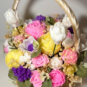 Cos cu flori din sapun - casă & stil de viață - decorațiuni de casă - accesorii florale - buchete de flori - Artynos.ro