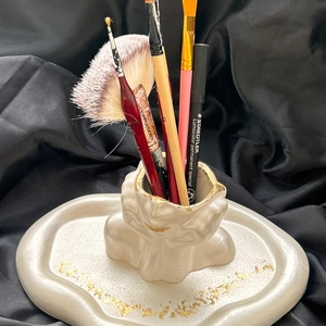 Set cadou recipient si tava din ceramica cu foita aurie - arte vizuale și accesorii  - sculptură - sculpturi și figurine din ceramică - Artynos.ro