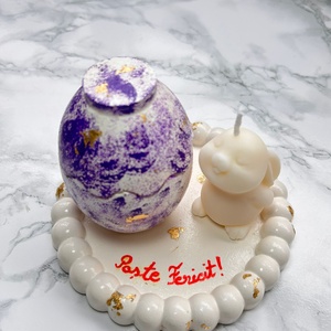 Set Paste cu tavita din ceramica, ou cu ceara de soia si iepuras lumanare - decor de sărbători - decorațiuni de paște - alte creații de paște - Artynos.ro