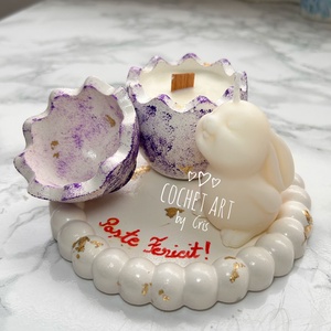 Set Paste cu tavita din ceramica, ou cu ceara de soia si iepuras lumanare - decor de sărbători - decorațiuni de paște - alte creații de paște - Artynos.ro