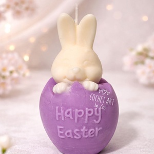 Lumanare iepuras in ou din ceara de soia - decor de sărbători - decorațiuni de paște - alte creații de paște - Artynos.ro