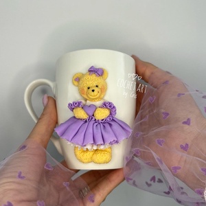 Cana cu firgurina din lut polimeric ursulet cu rochita  - casă & stil de viață - echipamente de bucătărie - accesorii de servire - căni - Artynos.ro