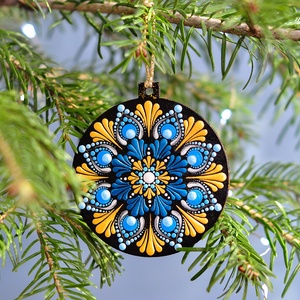 Glob Mandala Christmas Spirit Blue, Craciun, Decoratiuni de Craciun de casa, Globuri de Craciun, Pictura, Obiecte pictate, ARTYNOS