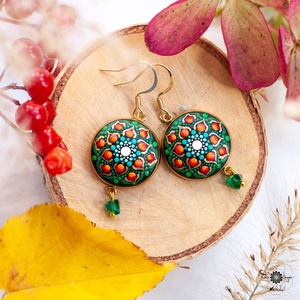 Cercei Mandala Forest Jewel, Bijuterii, Cercei, Cercei din lemn, Pictura, ARTYNOS