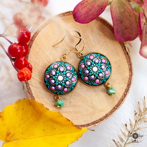 Cercei Mandala Joyful Fall, Bijuterii, Cercei, Cercei din lemn, Pictura, ARTYNOS