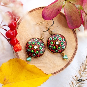 Cercei Mandala Earthy Vibes, Bijuterii, Cercei, Cercei din lemn, Pictura, ARTYNOS