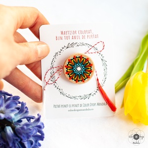 Martisor tip brosa - Turcoaz si Rosu, Bijuterii, Martisor, Pictura, ARTYNOS