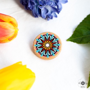 Mărțișor tip broșă - Portocaliu și Turcoaz - bijuterii - mărțișor - Artynos.ro
