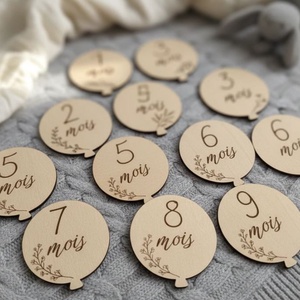 Set 6 Carduri Aniversare Reversibile Bebelusi - baloane, Imbracaminte si moda, Haine bebelusi si copii, Recuzita fotografie nou-nascuti, Prelucrarea lemnului, ARTYNOS