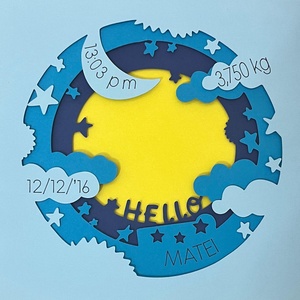 Ramă personalizata cu datele bebelușului - băiețel - jucării și echipamente pentru copii - cadouri baby shower - Artynos.ro