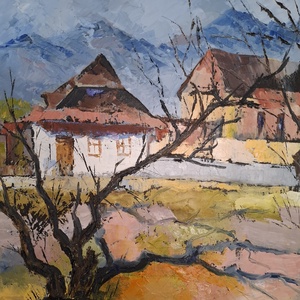 Ecoul toamnei - Fagarasul in tacere..., Arte vizuale si accesorii , Picturi, Pictura in ulei, Pictura, ARTYNOS