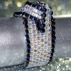 Inel Miyuki Handmade Argintiu-Irizat și Bleumarin, Design Geometric Elegant - bijuterii - inele - inele statement - Artynos.ro