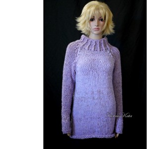 ERNA ALPAKA - pulover lung exclusiv tricotat manual/ violet, Imbracaminte si moda, Haine dama, Hanorace, cardigane, Impletitura, ARTYNOS
