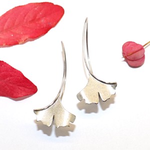 Ginkgo biloba, pereche de cercei din argint mat pentru femei (EGK.11), , , ARTYNOS