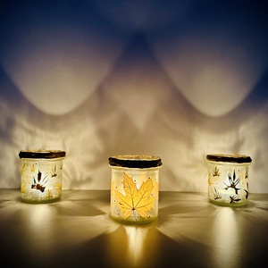 Set de 3 recipiente de sticla - tip suport candela, decorate manual, unice - Artynos.ro
