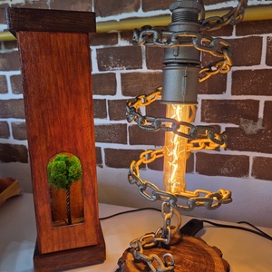Pachet Cadou Artizanal Crafted Nature � Lampa Industriala cu Lant + Lampa Ambientala cu Licheni - Artynos.ro