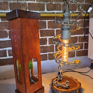 Pachet Cadou Artizanal Crafted Nature � Lampă Industrială cu Lanț + Lampă Ambientală cu Licheni - casă & stil de viață - lămpi și corpuri de iluminat - lampă de ambianță - Artynos.ro