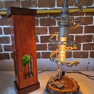 Pachet Cadou Artizanal Crafted Nature � Lampă Industrială cu Lanț + Lampă Ambientală cu Licheni - casă & stil de viață - lămpi și corpuri de iluminat - lampă de ambianță - Artynos.ro