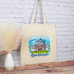 Sacosa din bumbac, suvenir, Ateneul Roman, Bucuresti - genți și portofele - geantă pentru cumpărături - totebaguri - Artynos.ro
