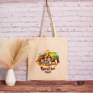 Sacosa din bumbac, suvenir, Biserica Fortificata Biertan, Sibiu, Genti si portofele, Geanta pentru cumparaturi, Totebaguri, Fotografie, grafica, desen, ilustratie, Tesatura, ARTYNOS
