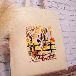 Sacosa din bumbac, suvenir, La furat de cirese - Amintiri din Copilarie - genți și portofele - geantă pentru cumpărături - totebaguri - Artynos.ro