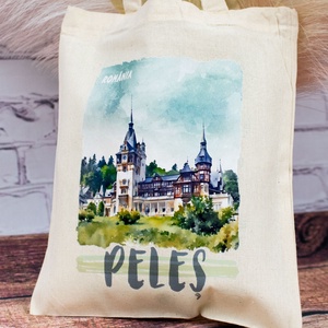 Sacosa din bumbac, suvenir, Peles, dimensiune 22 x 26 cm - genți și portofele - geantă pentru cumpărături - totebaguri - Artynos.ro