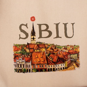 Sacosa din bumbac, suvenir, Sibiu medieval - genți și portofele - geantă pentru cumpărături - totebaguri - Artynos.ro