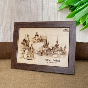Tablou suvenir din lemn, gravat, Castele din Romania, dimensiune 13/18, rama inclusa - casă & stil de viață - decorațiuni de casă - picturi murale - artă de perete din lemn - Artynos.ro