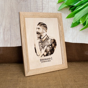 Tablou suvenir din lemn, gravat, Ferdinand I al Romaniei, dimensiune 15/20 cm, rama inclusa - casă & stil de viață - decorațiuni de casă - picturi murale - artă de perete din lemn - Artynos.ro
